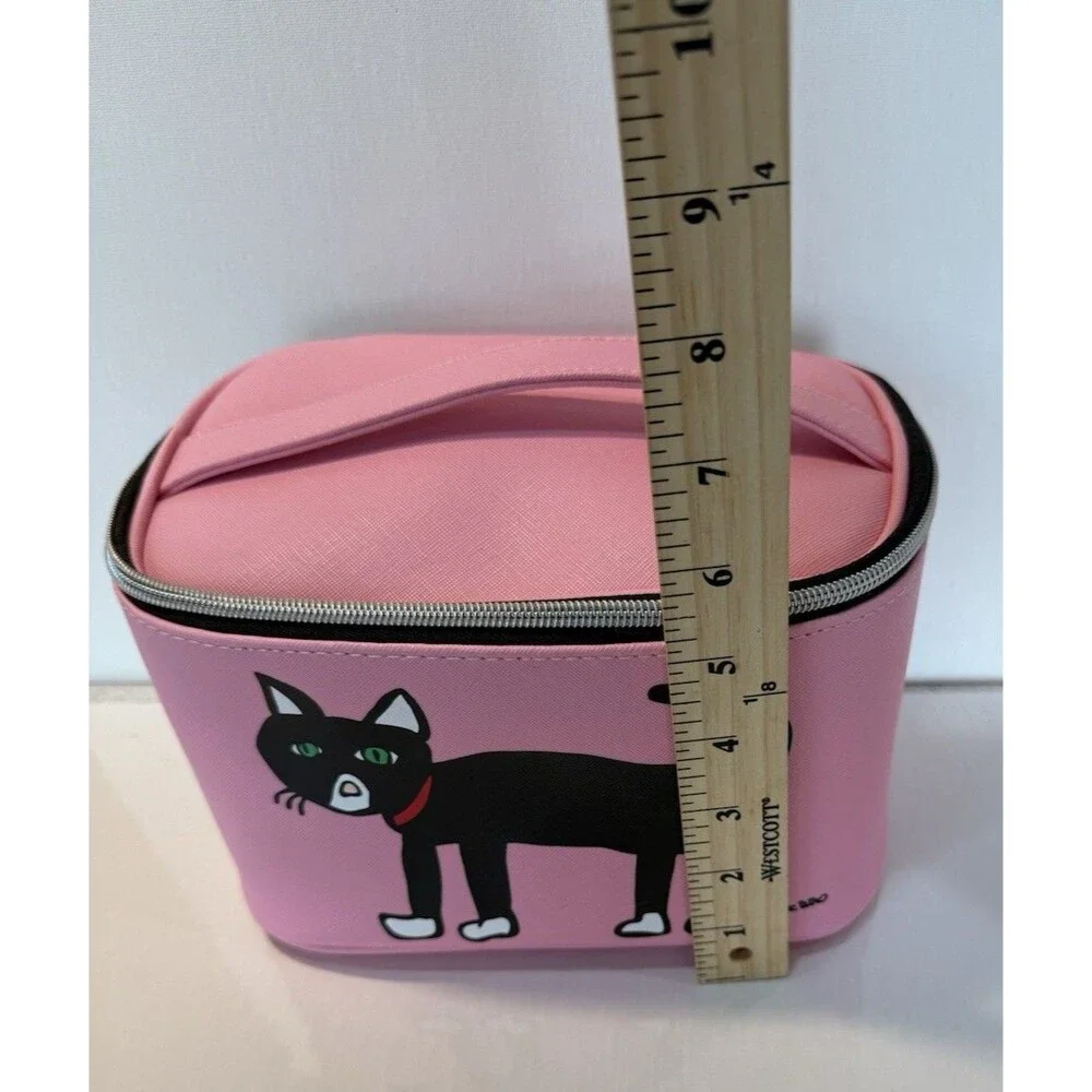 Marc Tetro Black Cat Cosmetic Makeup Bag Pink Retro Travel Zippered Kitten